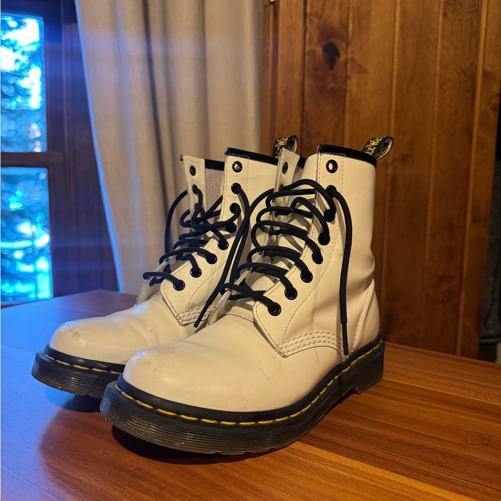 Dr. Martens White Leather Boots with Black Accents - sz 7